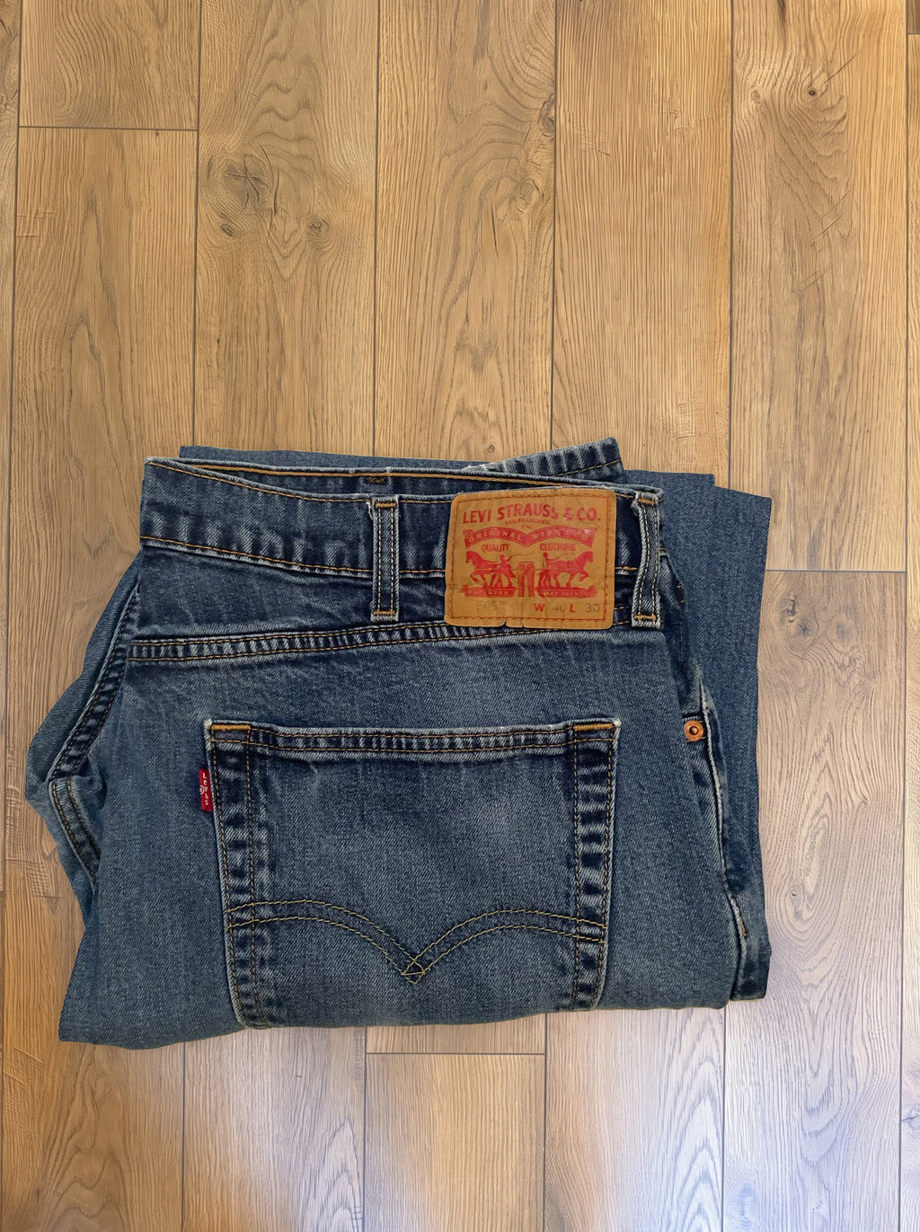 Vintage Levi's 505 jeans in mid blue wash — folded
