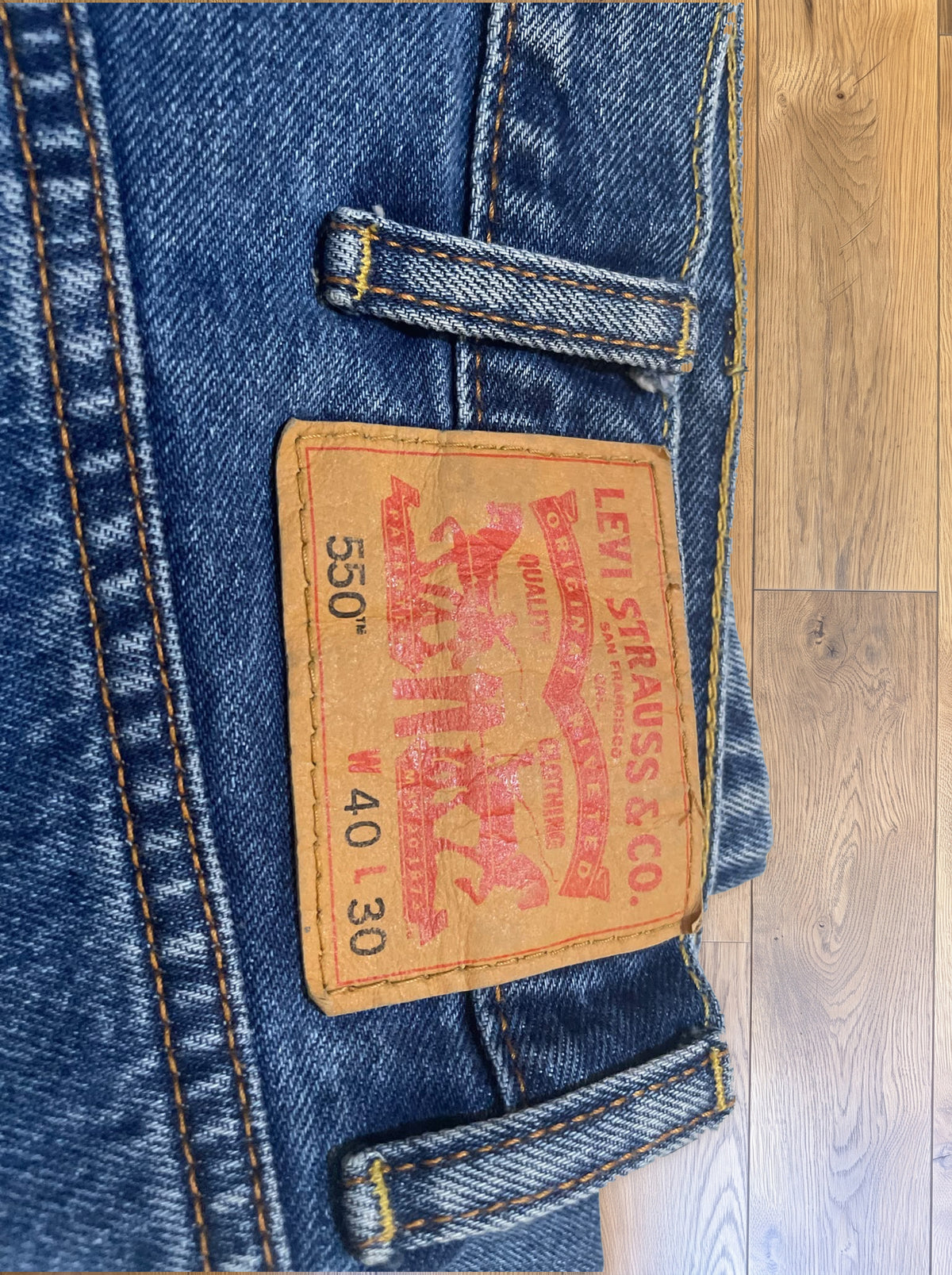 Vintage Levi's 550 jeans in classic blue — detail