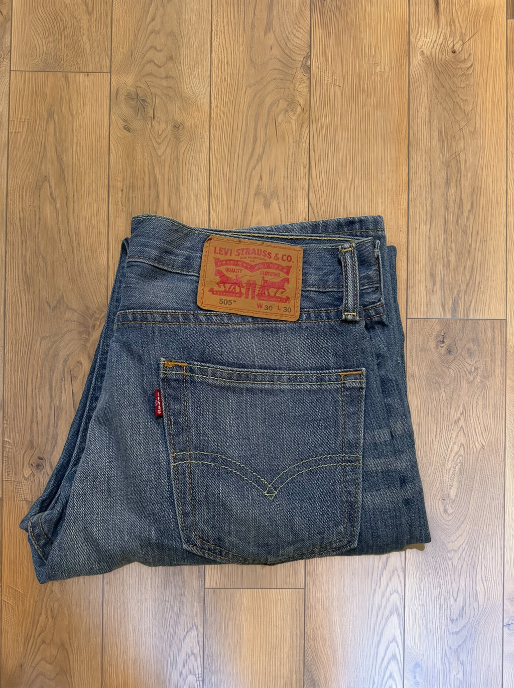 Vintage Levi's 505 jeans in faded blue — folded